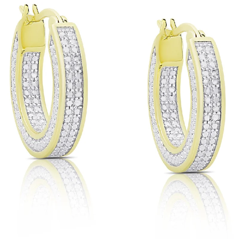 Finesque Gold Over Silver or Sterling Silver Diamond Accent Hoop Earrings