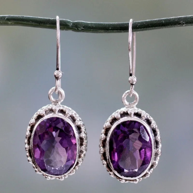 NOVICA Handmade Sterling Silver 'Dazzle' Amethyst Dangle Earrings (India)