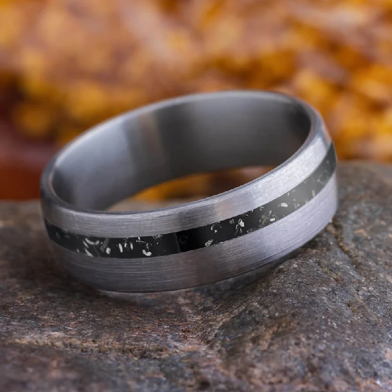 Black Stardust™ Men's Wedding Band in Brushed Titanium