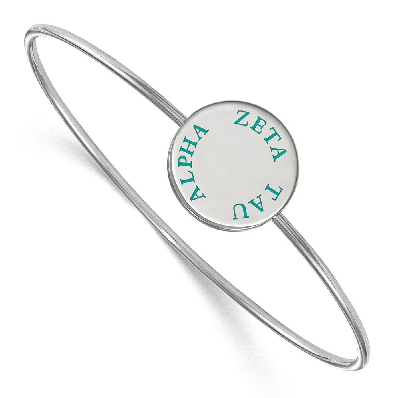 Sterling Silver Zeta Tau Alpha Enamel Teal Letters Bangle - 8 in.