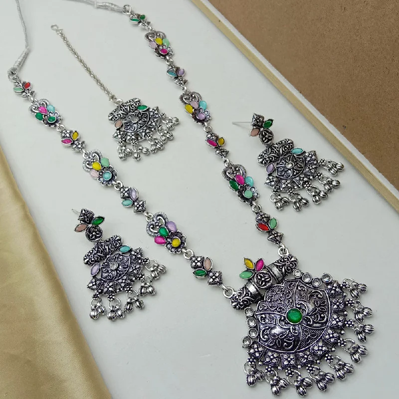 SP Jewellery Oxidised Plated Pota Stone Necklace Set