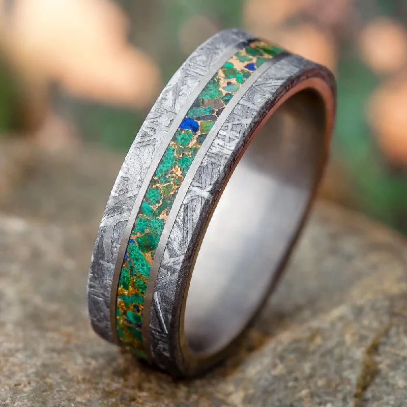 Colorful Desert Mosaic Wedding Ring With Meteorite Edges