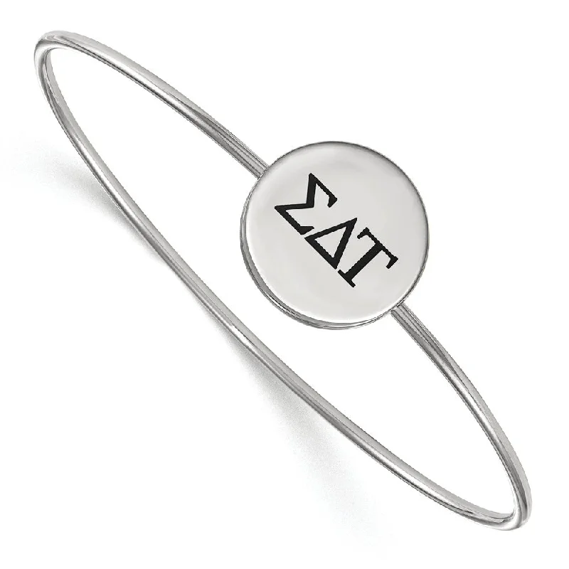 Sterling Silver Sigma Delta Tau Enamel Greek Letters Bangle - 8 in.