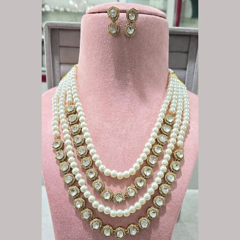 JCM Gold Plated Crystal Stone And Beads Multi Layer Long Necklace Set