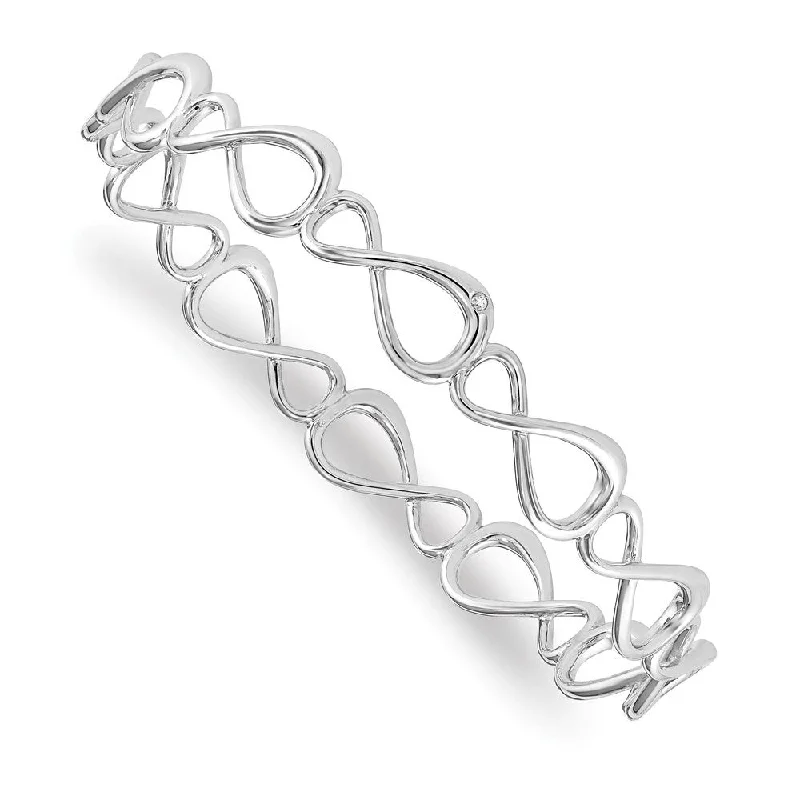 Rhodium Plated Sterling Silver Diamond Infinity Bangle Bracelet