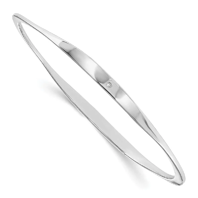 Rhodium Plated Sterling Silver & Diamond Accent Bangle Bracelet