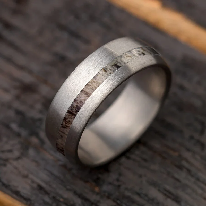 Deer Antler Men's Wedding Band In Brushed Titanium