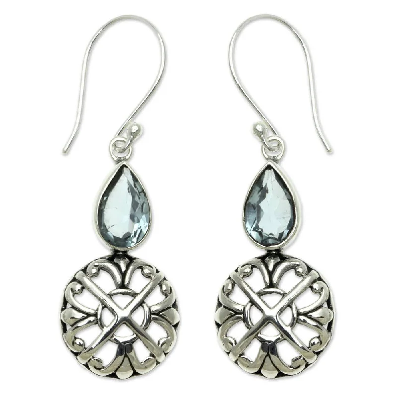 Sterling Silver 'Blue Bali Cakra' Blue Topaz Earrings (Indonesia)