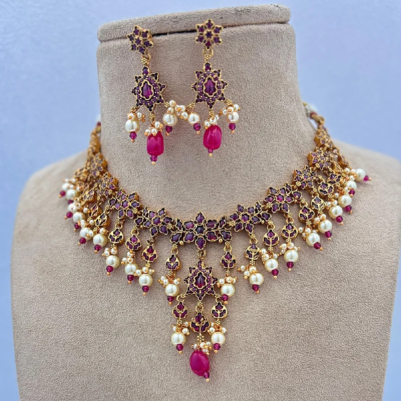 Jewel Addiction Gold Plated Pota Stone And Pearls Necklace Set