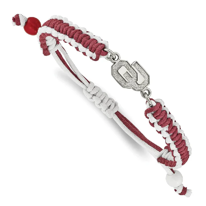 Stainless Steel U. of Oklahoma Adjustable Nylon Cord Bracelet, 9 Inch