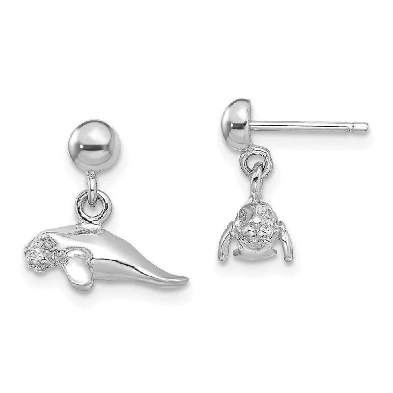 Diamond2Deal 14K White Gold 3-D Polished Mini Manatee Dangle Earrings (L- 12.1 mm)