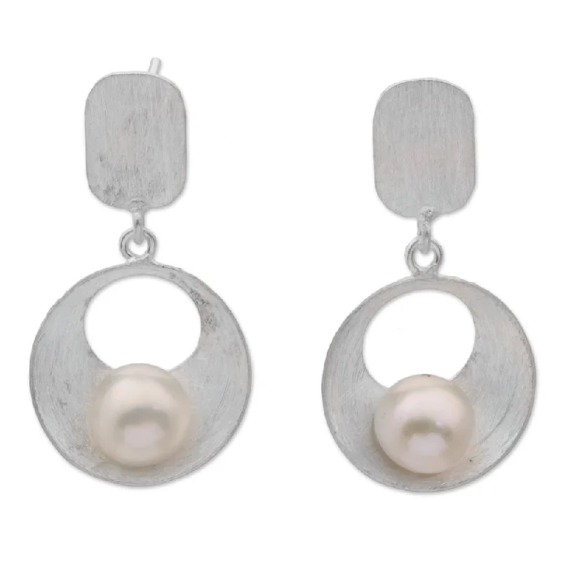 Handmade Cultured Mabe Pearl Dangle Earrings, 'Moon Vortex' (Indonesia) - 1.2L*0.6W