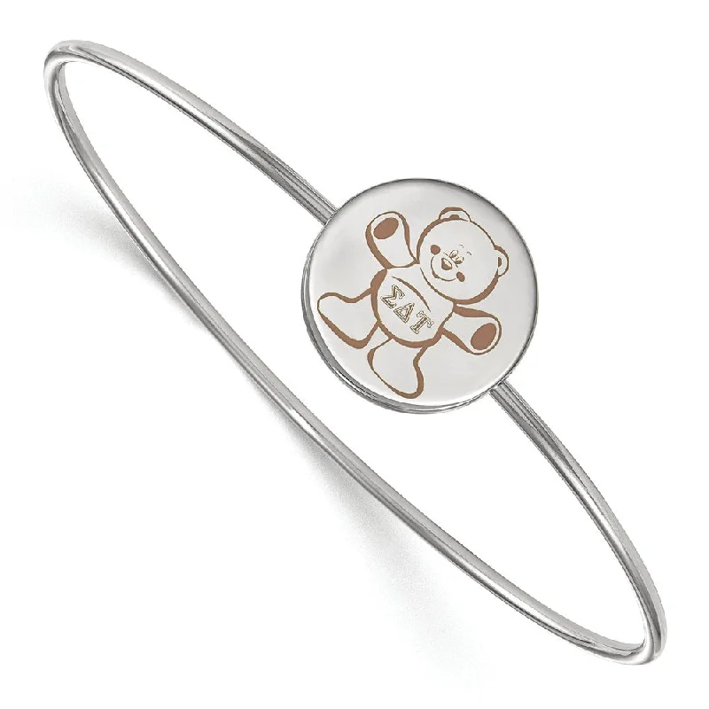 Sterling Silver Sigma Delta Tau Enamel Brown Bear Bangle - 8 in.