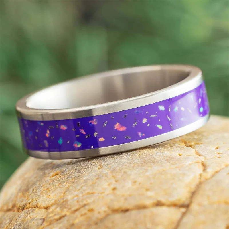 Purple Opal Stardust™ Wedding Band in Titanium