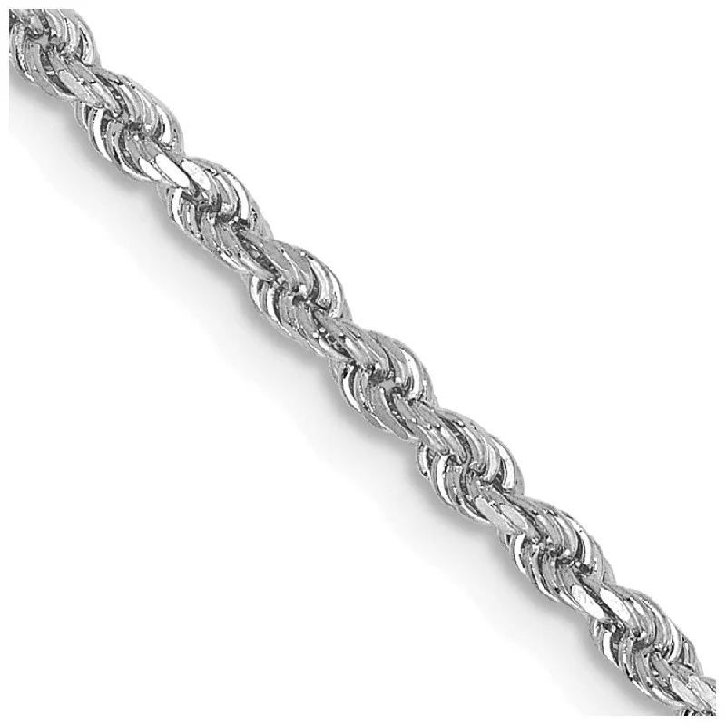 2mm 10k White Gold Solid Diamond Cut Rope Chain Bracelet