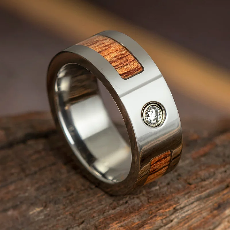 Wood Wedding Band with Bezel Set Diamond