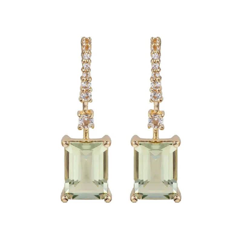 Viducci 10k Yellow Gold Emerald-Cut Green Amethyst and White Topaz Dangle Earrings