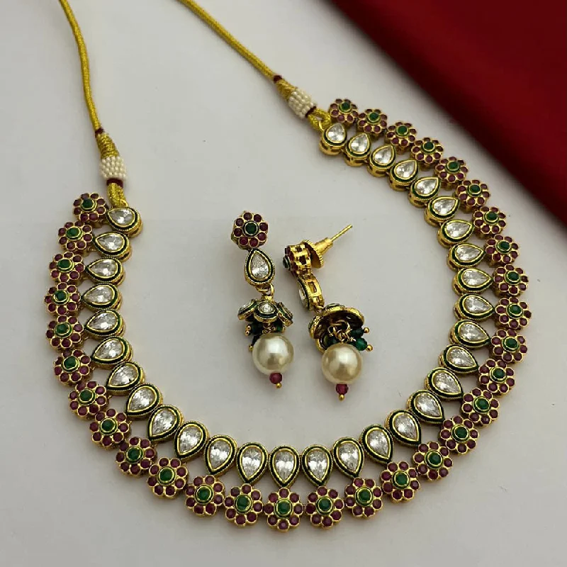 FS Collection Gold Plated Kundan Stone Necklace Set