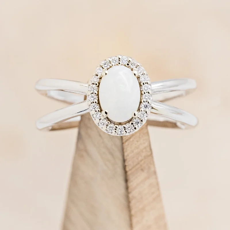 "FRENCHY" - OVAL OPAL ENGAGEMENT RING WITH DIAMOND HALO