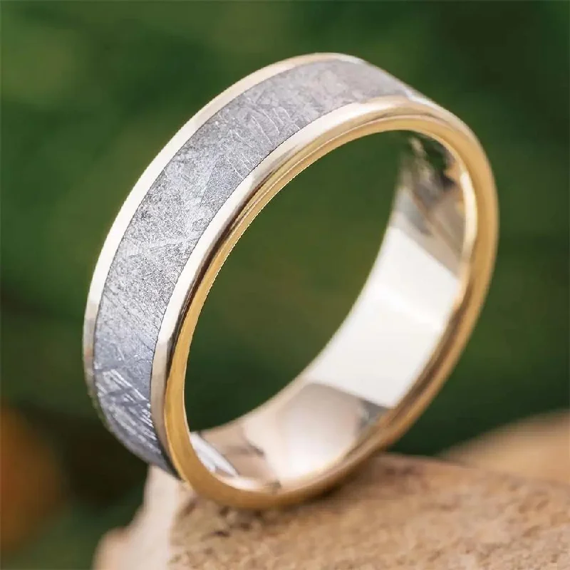 Handmade Meteorite Wedding Band in White Gold, 6mm