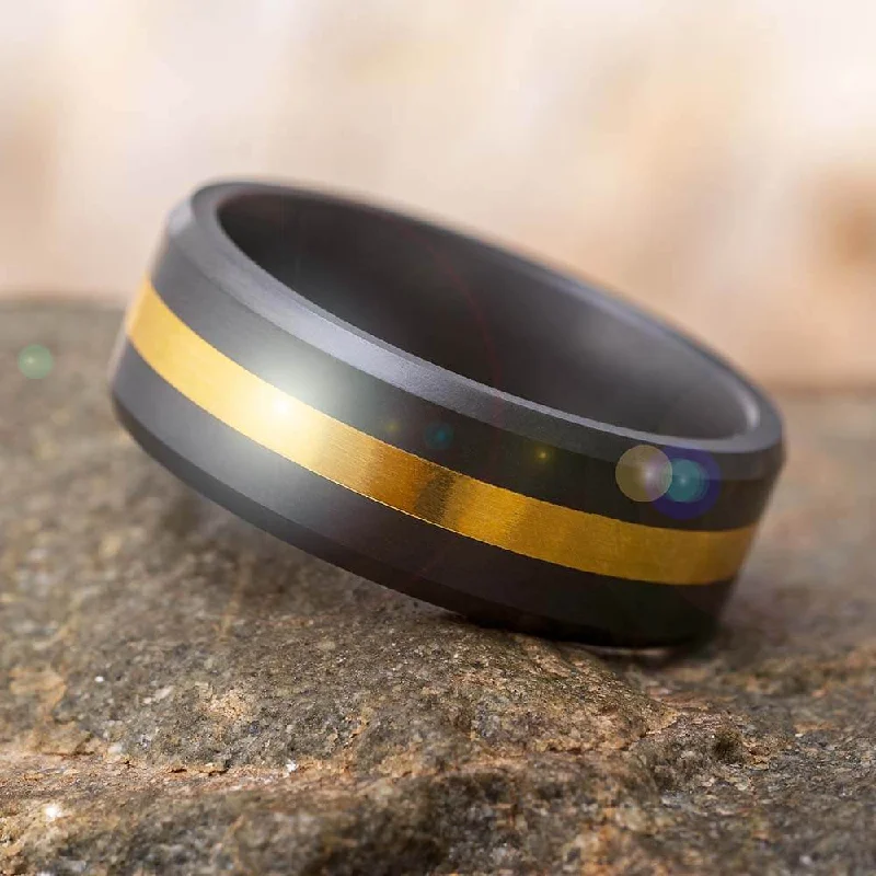 Elysium Black Diamond Ring with Yellow Gold inlay