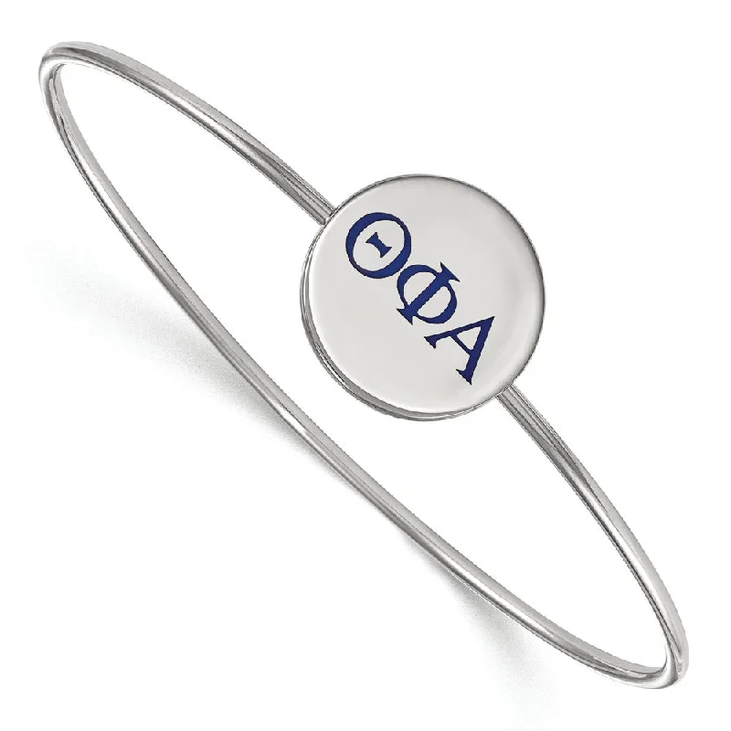 Sterling Silver Theta Phi Alpha Enamel Blue Greek Bangle - 8 in.