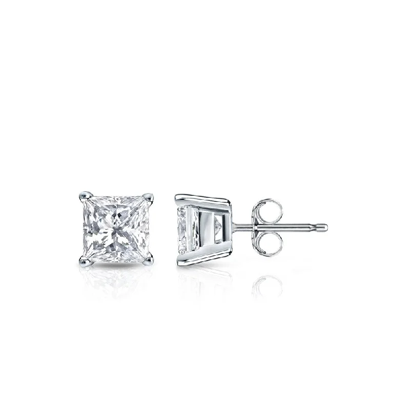 Auriya 14k Gold 1/2ctw Princess-cut Diamond Stud Earrings (H-I, SI1-SI2)