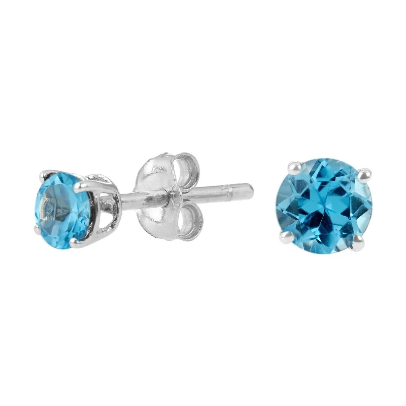 Sterling Silver Round 4mm Swiss Blue Topaz Stud Earrings