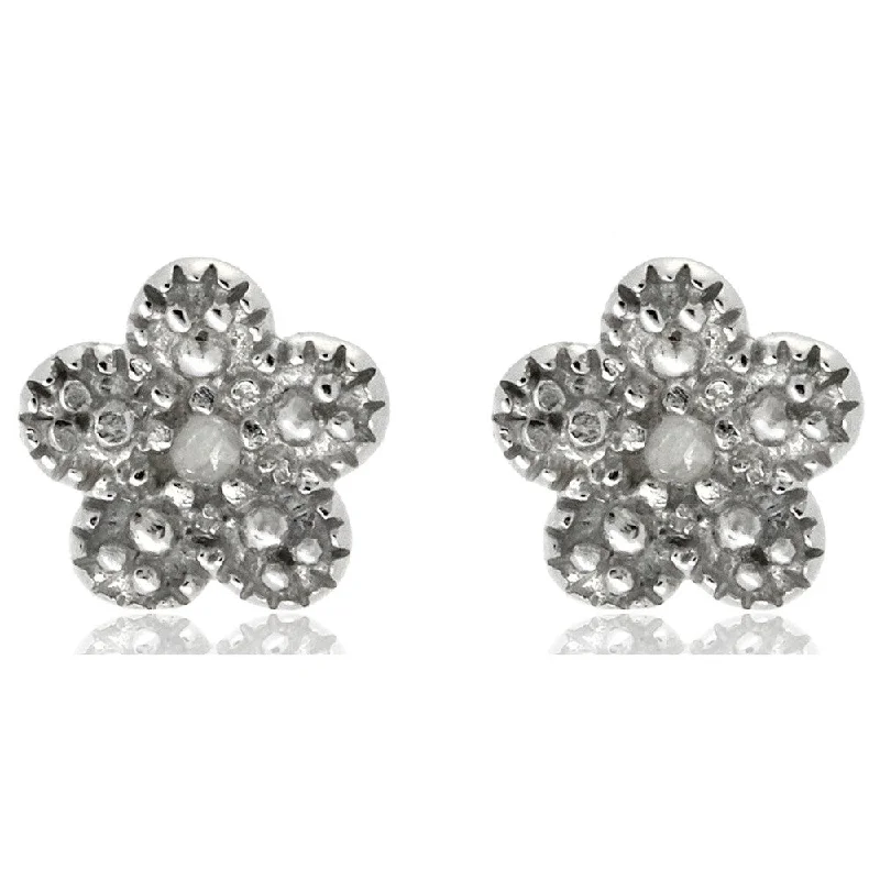 Finesque Sterling Silver Diamond Accent Flower Stud Earrings