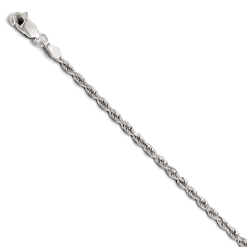 2.5mm 14k White Gold Solid Diamond Cut Rope Chain Bracelet