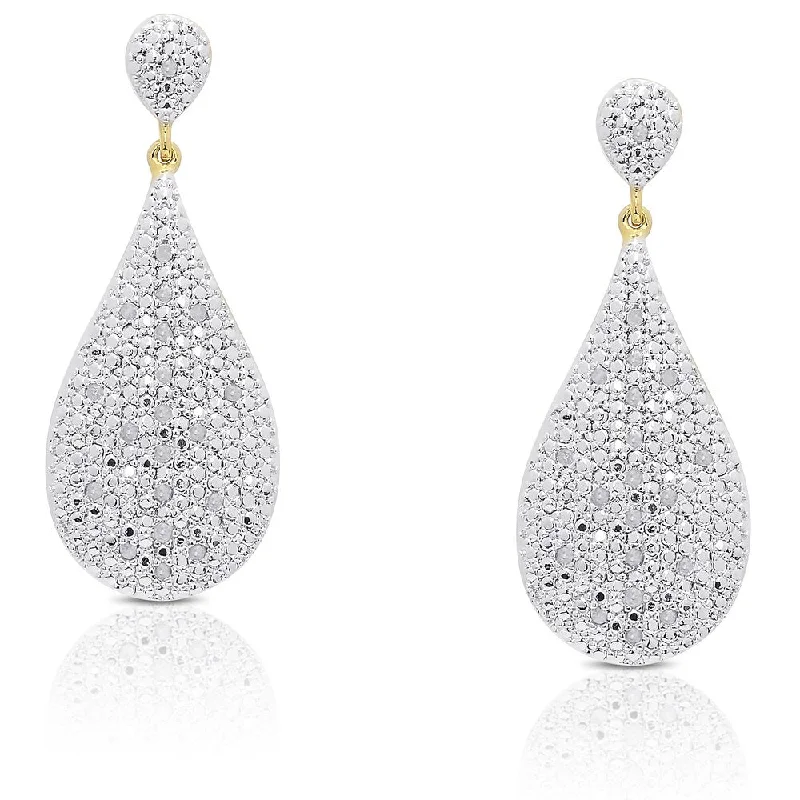 Finesque Sterling Silver 1/5ct TDW Diamond Teardrop Dangle Earrings