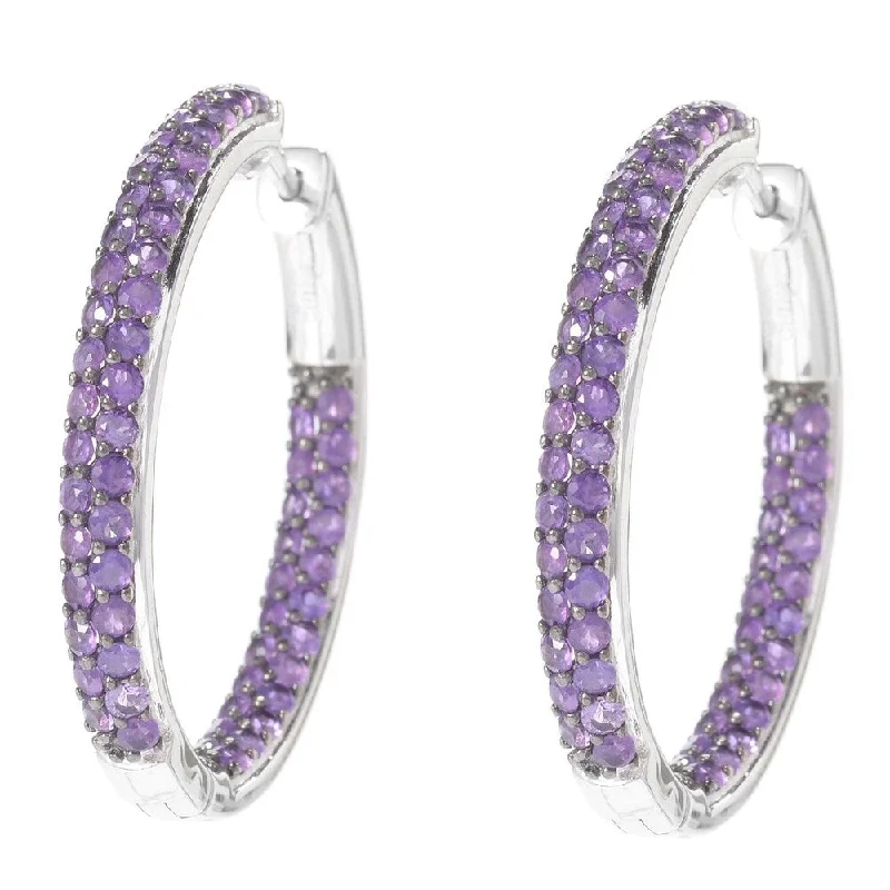 Sterling Silver 1.25" Amethyst Inside-out Hoop Earrings