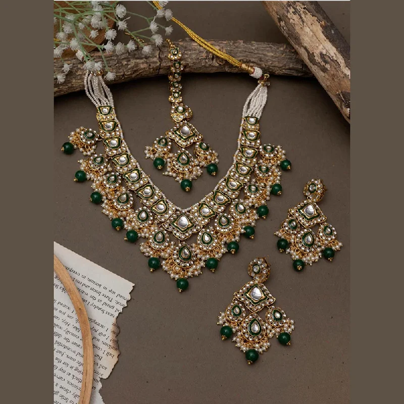 India Art Gold Plated Kundan Stone And Beads Necklace Set