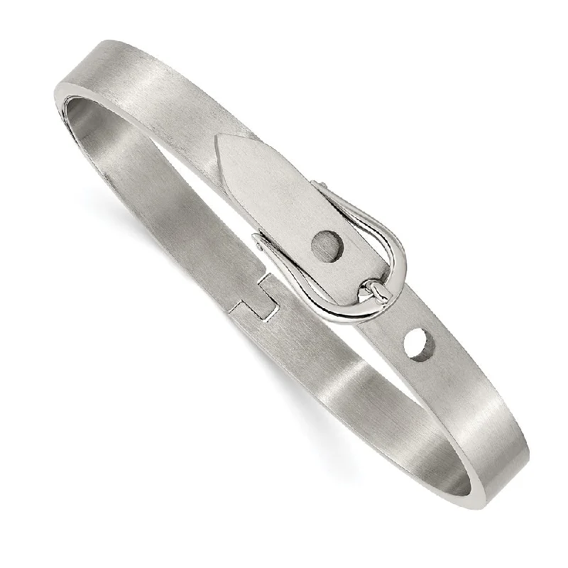 7mm Stainless Steel Polished & Brushed Hinged Buckle Bangle Bracelet