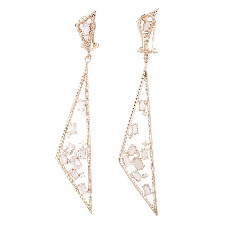 18k Rose Gold Vermeil Over Silver Morganite and White Zircon Triangle Drop Earrings