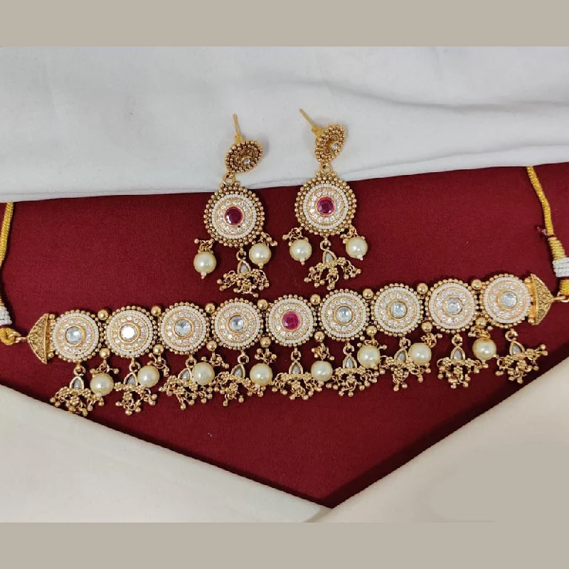 Manisha Jewellery Gold Plated Pota Stone And Pearls Choker Necklace Set