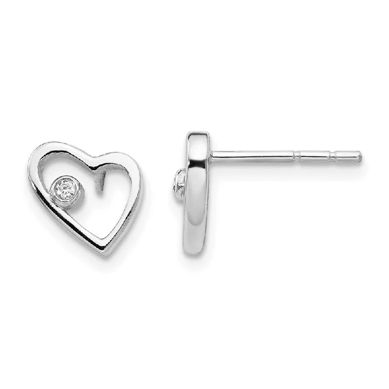 925 Sterling Silver 0.02ct Diamond Heart Stud Earrings (L-8 mm, W-9 mm)