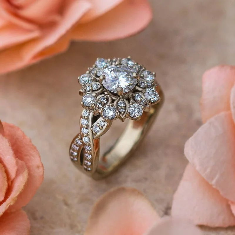 Stunning, Flower Shaped Halo Engagement Ring