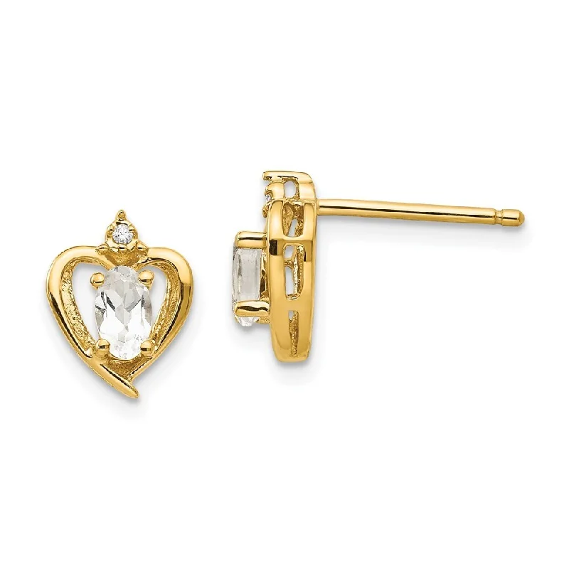 14k Yellow Gold Diamond And White Gemstone Earrings (L-17 mm, W-10 mm)